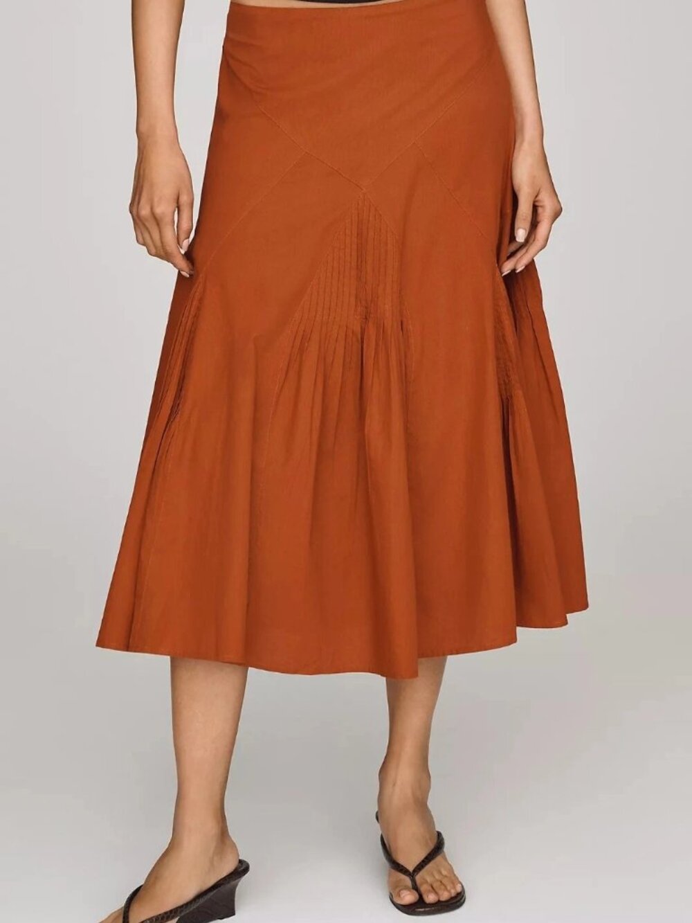 Anthropologie By Maeve Pintuck Midi Skirt Low-Rise Pull-on Cotton M 290456